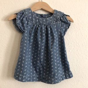 GAP Jean Shift Dress w/ White Flowers, 3-6 months